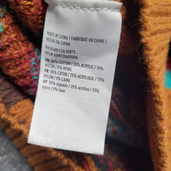 American Eagle Outfitters Hoodie Mens Medium Brown Aztec Southwest Knit Pullover - Picture 8 of 8